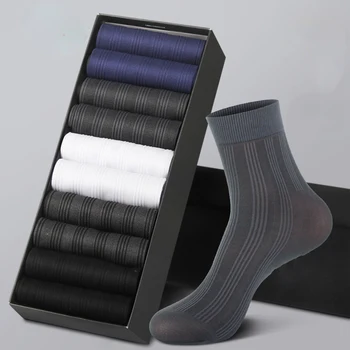 10 Pairs erkek Çorapları Ultra İnce iş çorabı Düz Renk Görünmez Nefes Yüksek Elastikiyet Orta Tüp Çorap Hediye Kutusu