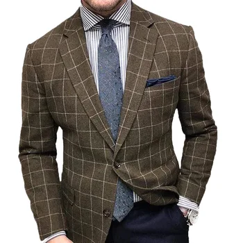 2023 Moda İş İngiliz Tarzı Beyefendi Rahat İnce Kore Versiyonu Tüm Eşleşen Ekose Trend Elbise Performans Erkek Blazer