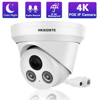 4K 8MP Renkli Gece Görüş POE IP Kamera Dome Kapalı Ev CCTV Güvenlik Kameraları Açık Su Geçirmez Ses Video Gözetim H. 265