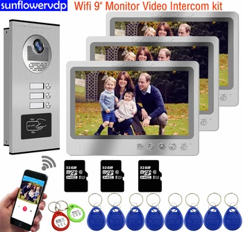 9 inç Video Kapı Zili Wifi İle 32GB video interkom Kayıt İnterkom 3-6 Daire Ev İnterkom Video İnterkom Kiti