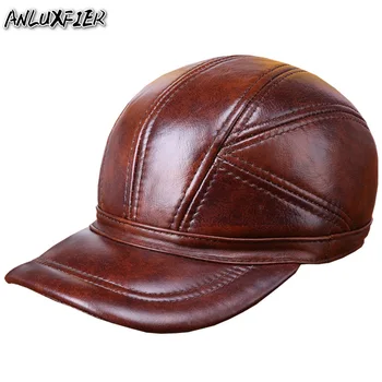 B-7254 Hakiki Deri Şapka Yetişkin Sonbahar Kış Sıcak beyzbol şapkası Erkek Earmuffs Koyun Derisi Şapka Yaşlı Açık Doruğa Kap