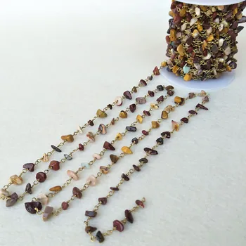 Doğal Renkli Mookaite Taş Kristal Cips Takı Bulma Kolye Zincirleri, Altın Renk DIY kolye bileklik takı yapımı LZ20