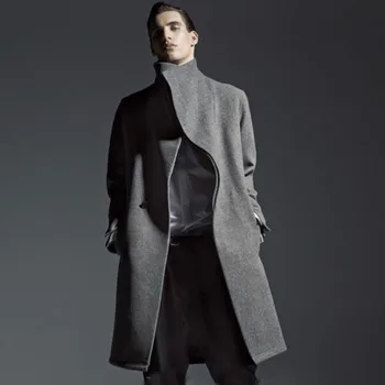 Erkek yün ceket gençlik kişilik stand-up yaka 2020 sonbahar ve kış yeni büyük boy orta uzunlukta rüzgarlık ceket trend