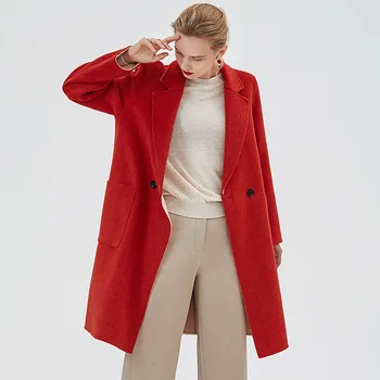 kadın kışlık mont kırmızı beyaz Çift taraflı yün kaşmir dış giyim 2019 sonbahar artı boyutu bayanlar moda paltolar uzun ücretsiz gemi