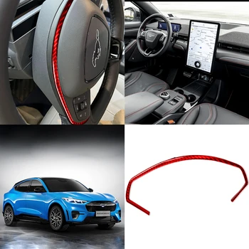 Kırmızı Gerçek karbon fiber araba direksiyon dekorasyon iç Sticker Araba aksesuarları dekorasyon Mustang Mach E 2021