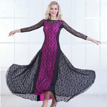 Modern Uygulama Elbise Dantel Hit Renk Bölünmüş Ortak Olacak Sarkaç Modern Dans elbise yüksek yarık