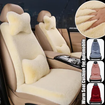 Sıcak koltuk minderi Otomobil için Üç parçalı Peluş koltuk minderi Tavşan Peluş Yumuşak Yastık Kış Araba Arka Yastık Evrensel