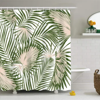 Tropikal Bitki Duş Perdesi Palmiye Yaprakları Adaçayı ebegümeci çiçeği Baskı Desen Su Geçirmez Banyo Banyo Perdeleri Kanca ile Dekor