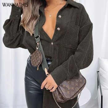 WannaThis Kadife Ceket Kadın Sonbahar Kış Uzun Kollu Ceket kadın Cepler Turn-Aşağı Yaka Düğmesi Sıcak Palto Streetwear