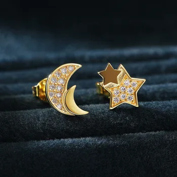 Yaratıcı Asimetrik Yıldız ve Ay Saplama Küpe Kadınlar Basit Zarif Kulak Piercing Aksesuarları Zamansız Tarzı kadın mücevheratı