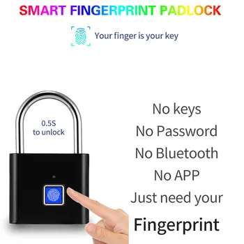 Yeni Anahtarsız USB Şarj Edilebilir Kapı Kilidi Anti-Hırsızlık Parmak İzi Akıllı Asma Kilit Hızlı Kilidini Çinko alaşım Metal Kendini Geliştirme Çip